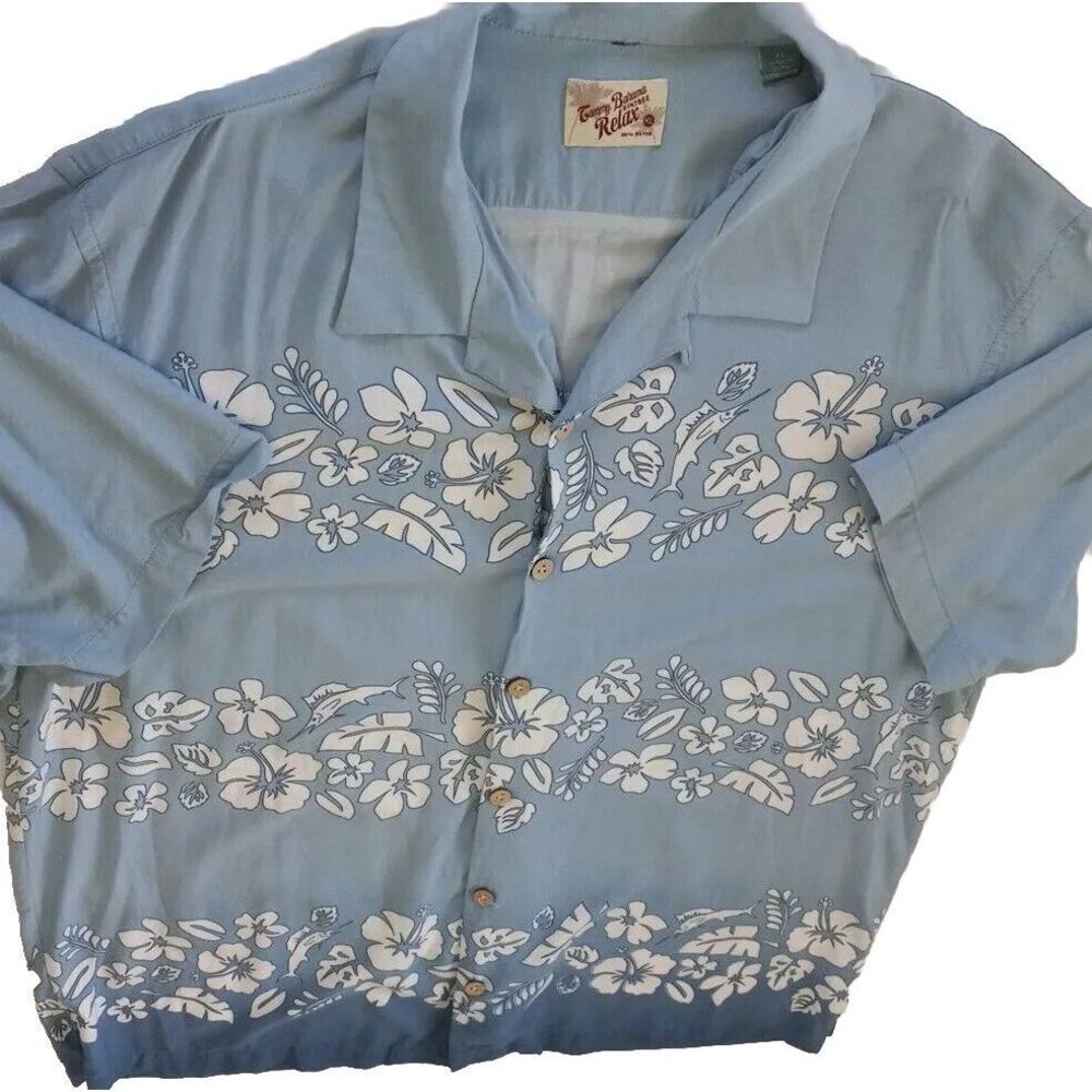 Tommy Bahama Vintage Relax‎ Men's Short Sleeve Shirt Size XL Floral Sea Blue